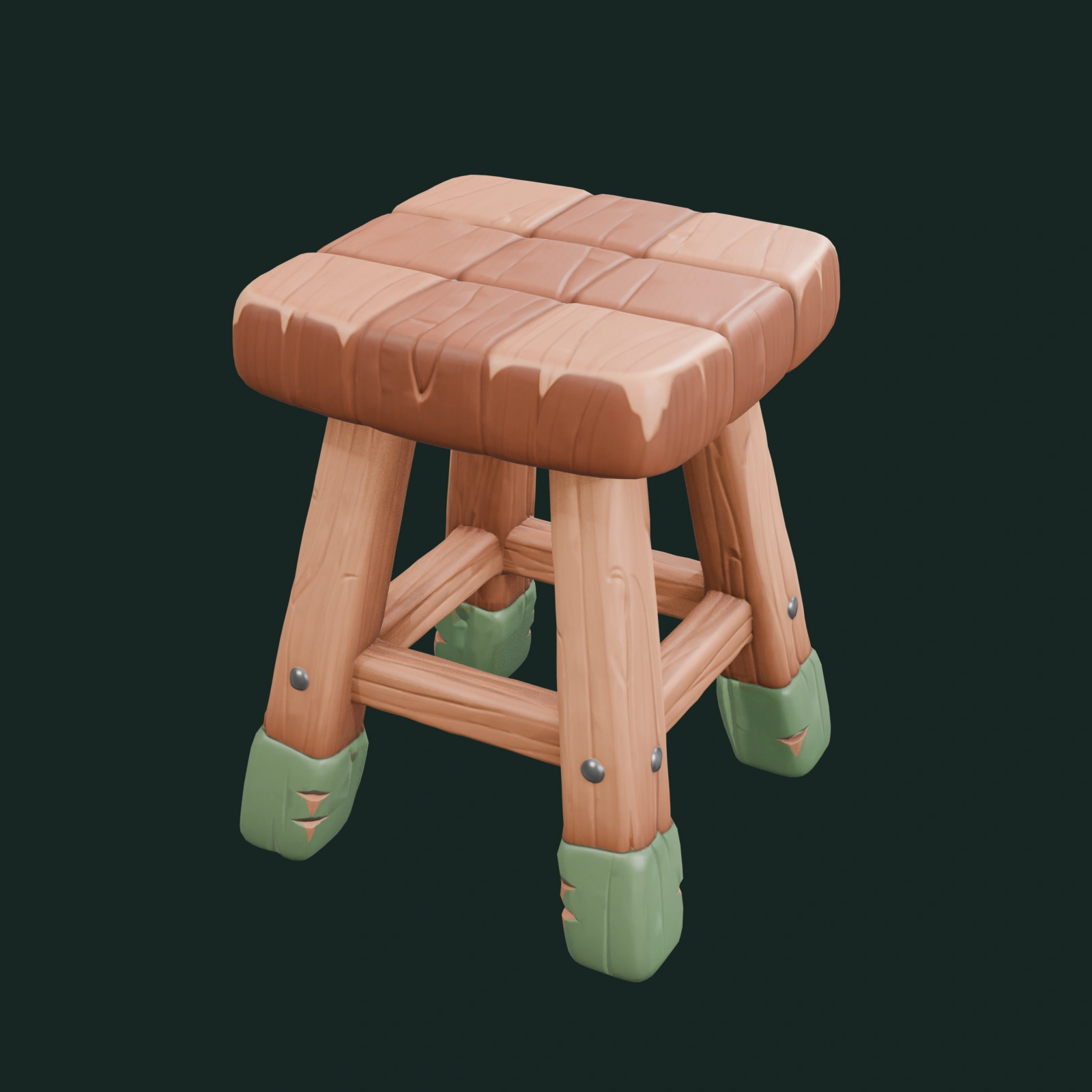 Wooden Camp Stool — render textured